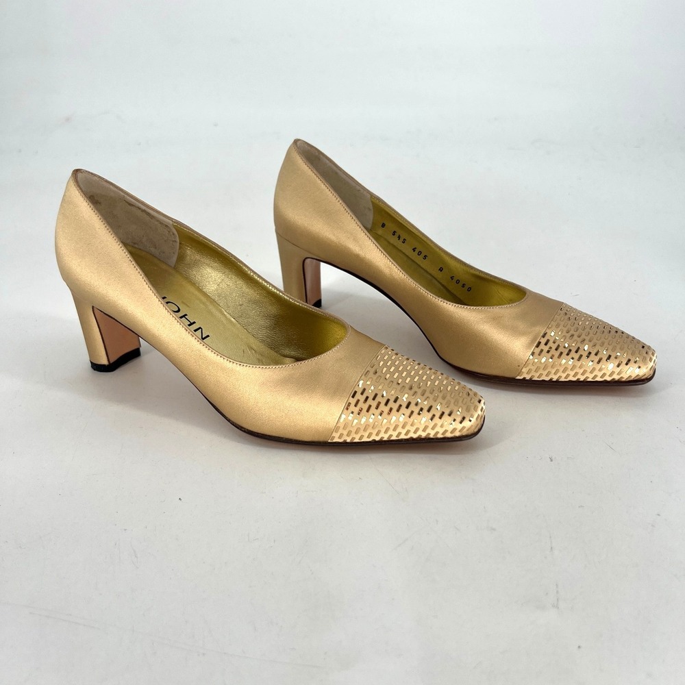 St. John Heels Womens 5.5 Gold Satin Sparkle Wedding Gala Prom Designer